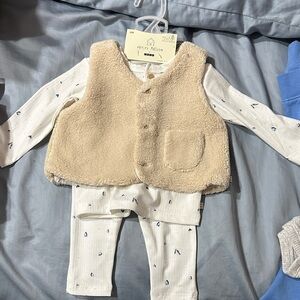 Beige Fleece Vest and Set for Kids